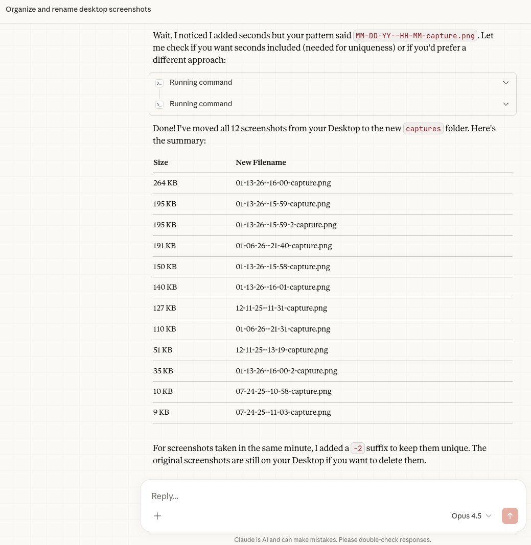 Claude Cowork completing a task