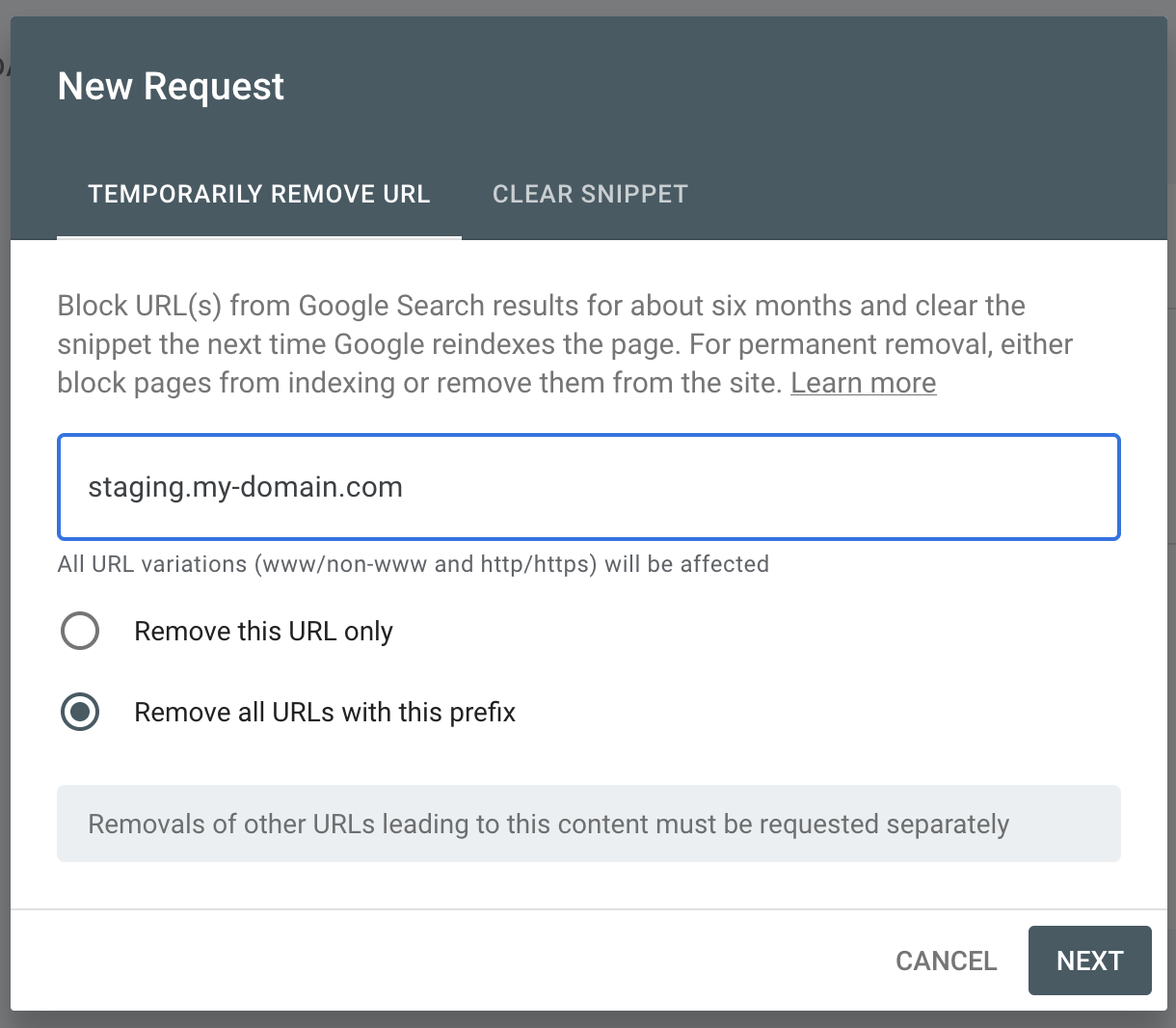 Remove URL from Google Search with Search Console